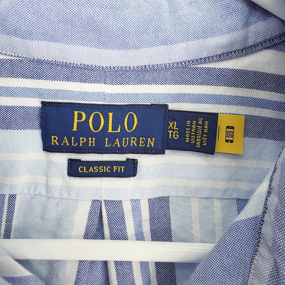 Polo Ralph Lauren Shirt Men's XL Blue Classic Fit Flesh Pony Button Short Sleeve - Picture 4 of 9
